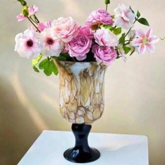 Glass vase-goblet on a leg "Vintage" Beige 18 x 33 cm