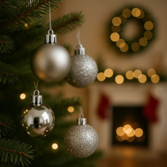 A set of Christmas tree plastic balls 5 cm Silver