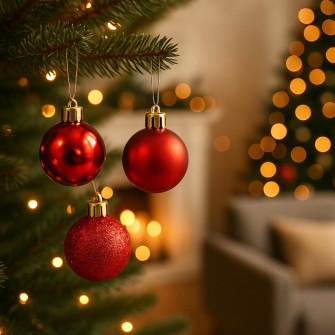 A set of Christmas tree plastic balls 3 cm red