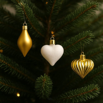 Christmas Tree Ornament Set Heart and Icicle Gold 16pcs