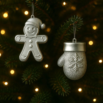 A set of Christmas decorations 6 pcs New Year attributes Silver