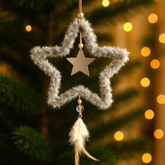 Plush decorative Christmas tree toy, gray star