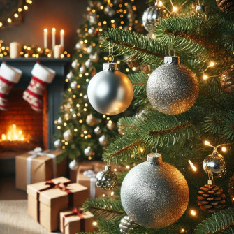 A set of Christmas tree plastic balls 3 cm Silver