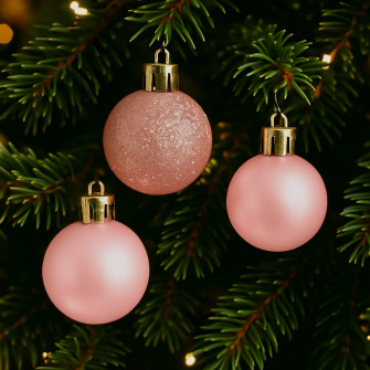 A set of Christmas tree plastic balls 3 cm Rose Gold
