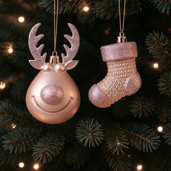 A set of Christmas decorations 6 pcs New Year's attributes Rose Gold
