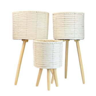 Set of 3 tall white baskets on legs