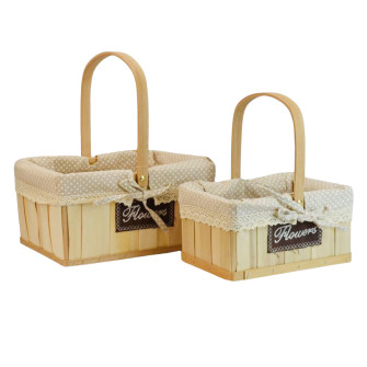 Set of straight-cut baskets with natural fabric with 2 pieces