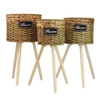 Set of tall natural baskets on legs Flowers, 3 pcs.