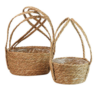 Set of low natural baskets with 3 handles