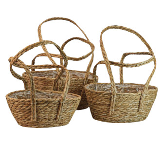 Set of 3 low natural oval baskets