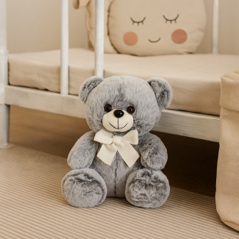 Polyester toy Oliver Bear with a bow Gray