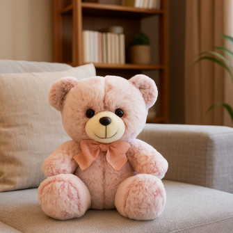 Polyester toy Oliver Bear with a pink bow