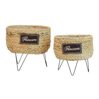 Set of natural baskets with metal legs, 2 pcs