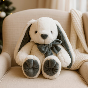 Polyester toy Rabbit with a bow 0220-1 White + Gray