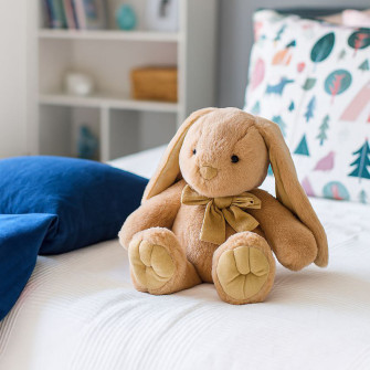 Polyester toy Rabbit with a bow Beige