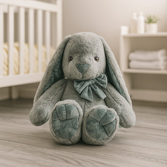 Polyester toy Rabbit big with a bow Gray
