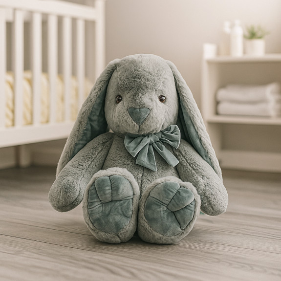 Polyester toy Rabbit big with a bow Gray