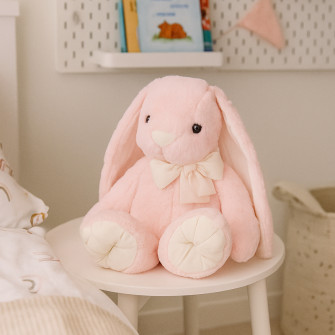 Polyester toy Rabbit big with a bow Pink + White