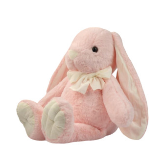 Polyester toy Rabbit big with a bow Pink + White