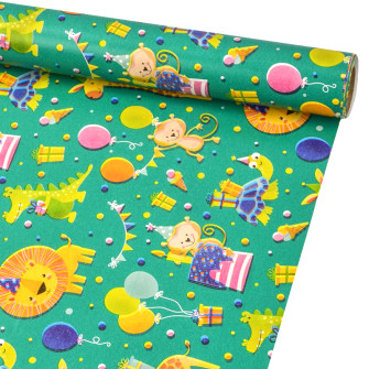 Coated paper 70cm x 7m "Celebrating the Birthday of African Animals on Green"