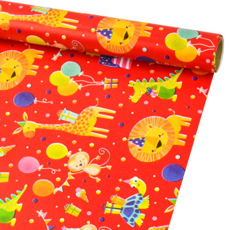 Coated paper 70cm x 7m "Celebrating the Birthday of African Animals on Red"