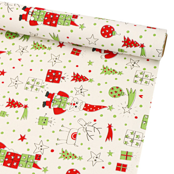 Coated paper 70cm x 7m "Gifts from Santa on white"