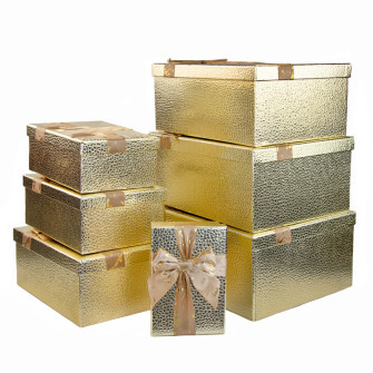 Set of rectangular boxes with 7 pieces under the skin with a bow Gold