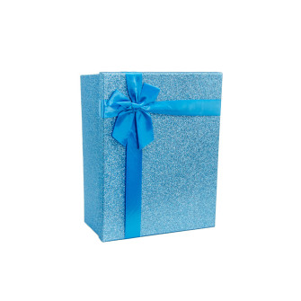 Rectangular gift box "Blue with sparkles and bow"