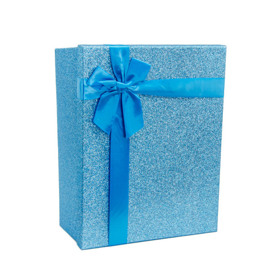 Rectangular gift box "Blue with sparkles and bow"
