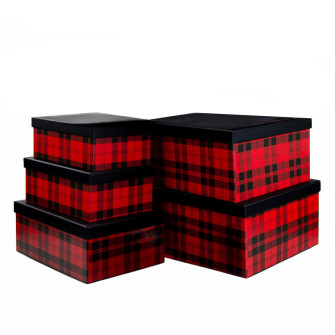 Set of 5 rectangular boxes "Red checkered with black lid"