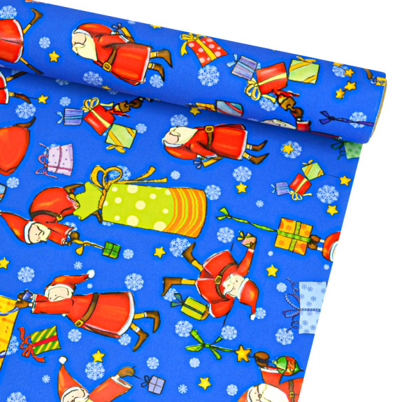 Paper charted 70cm x 7m "Santa with gifts on blue"