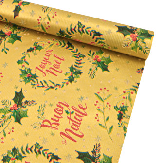 Kraft paper 70cm x 7m "Merry Christmas on gold"