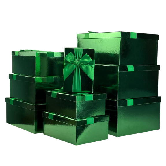 Set of 9 rectangular boxes Metallic Green