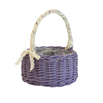 Round basket painted with lace ribbon Lilac