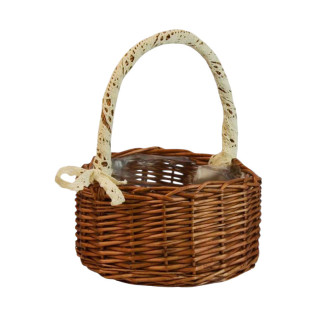 Корзина кругла фарбована з мереживною стрічкою Коричнева