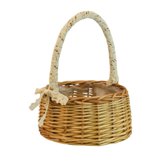 Round painted basket with lace ribbon Beige