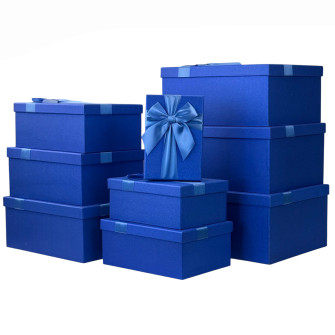 Set of 9 rectangular boxes with shimmer in blue.