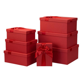 Set of 7 rectangular boxes “Red with satin bow”