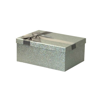 Set of 7 rectangular boxes with Sequins and bow Silver