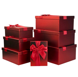 Set of rectangular boxes with 7 pieces metalized "Red"