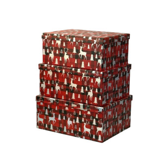 Set of rectangular boxes of 3 pieces "Deer on a red square"