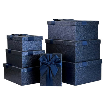 Set of 7 rectangular boxes with sequins and bow "Indigo"