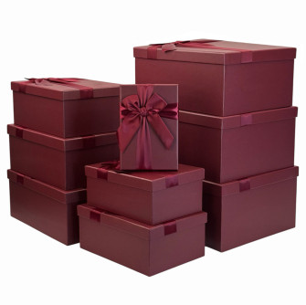 Set of 9 rectangular boxes with a bow "Burgundy"
