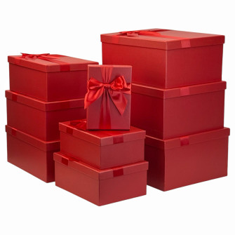 Set of 9 rectangular boxes with a bow "Red"