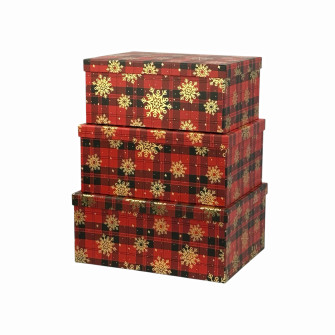Set of 3 rectangular boxes "Golden snowflakes on a red square"