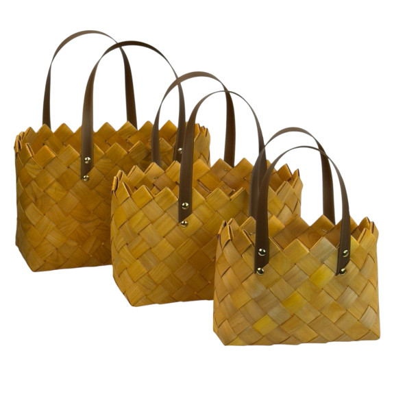 Set of 3 rectangular natural basket bags