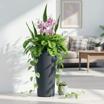 Plastic vase for flowers 34 cm Grey