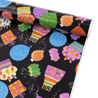 Coated paper 70cm x 7m "Happy Birthday rainbow on black"