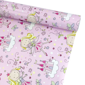 Coated paper 70cm x 7m "Fairy with a crown on pink"