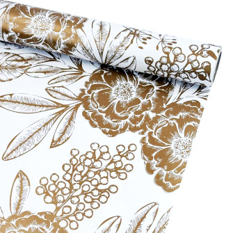 Coated paper 70cm x 7m "Golden flowers on white"